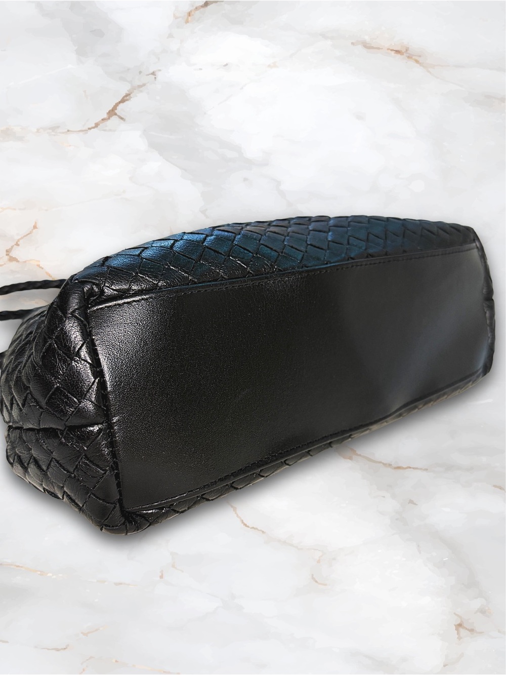 Vintage Black Woven Leather Kiss Lock Frame Bag 2 Way • Clutch Shoulder Purse - Picture 5 of 15